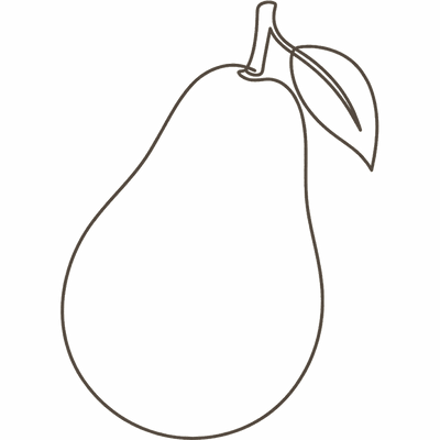 Line illustration of a pear: at 17 weeks pregnant your baby is about the size of a pear, roughly 12 to 14cm crown to rump