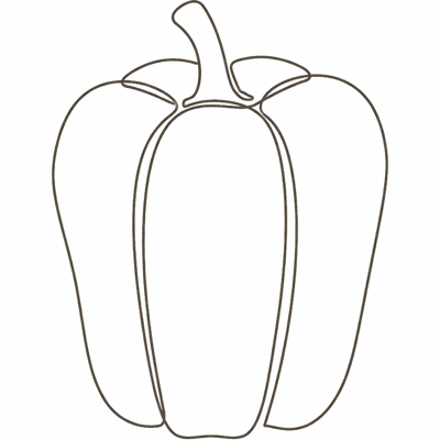 Line illustration of a bell pepper: at 18 weeks pregnant your baby is about the size of a bell pepper, roughly 14cm crown to rump