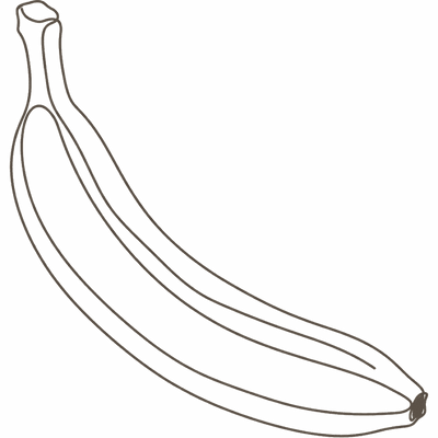 Line illustration of a banana: at 20 weeks pregnant your baby is about the size of a banana, roughly 16cm crown to rump