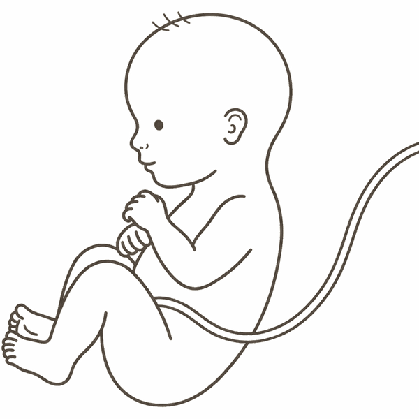 Line drawing of a 28-week foetus with full rounded limbs as fat builds under the skin