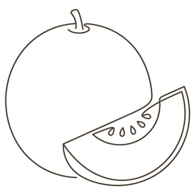 Line illustration of a honeydew melon with a cut wedge: at 36 weeks pregnant your baby is about the size of a honeydew melon